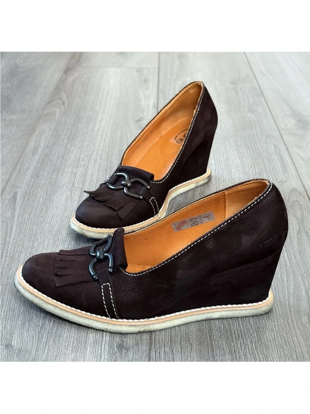 Arche Suede Wedge Loafers Sz 37.5 / 6.5 Chocolate Brown France Comfort Academia